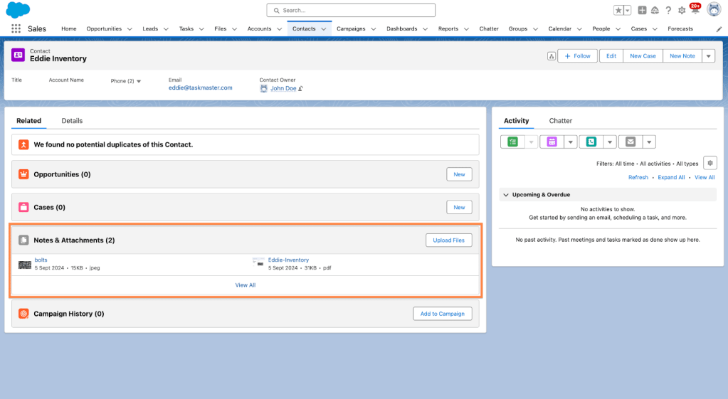 In the Salesforce Integration Settings under the Attachment Field, you can select from multiple file upload fields to gather attachments. Shared access to images and file uploads supports your team’s collaborative work.