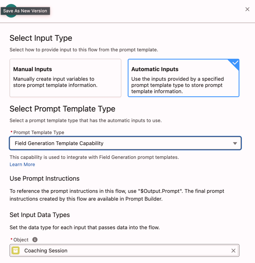 Template-Triggered Prompt Flow Start Element