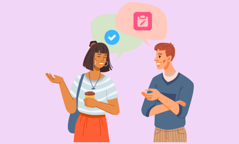 Two people talking about Salesforce and the Update Element for Flow