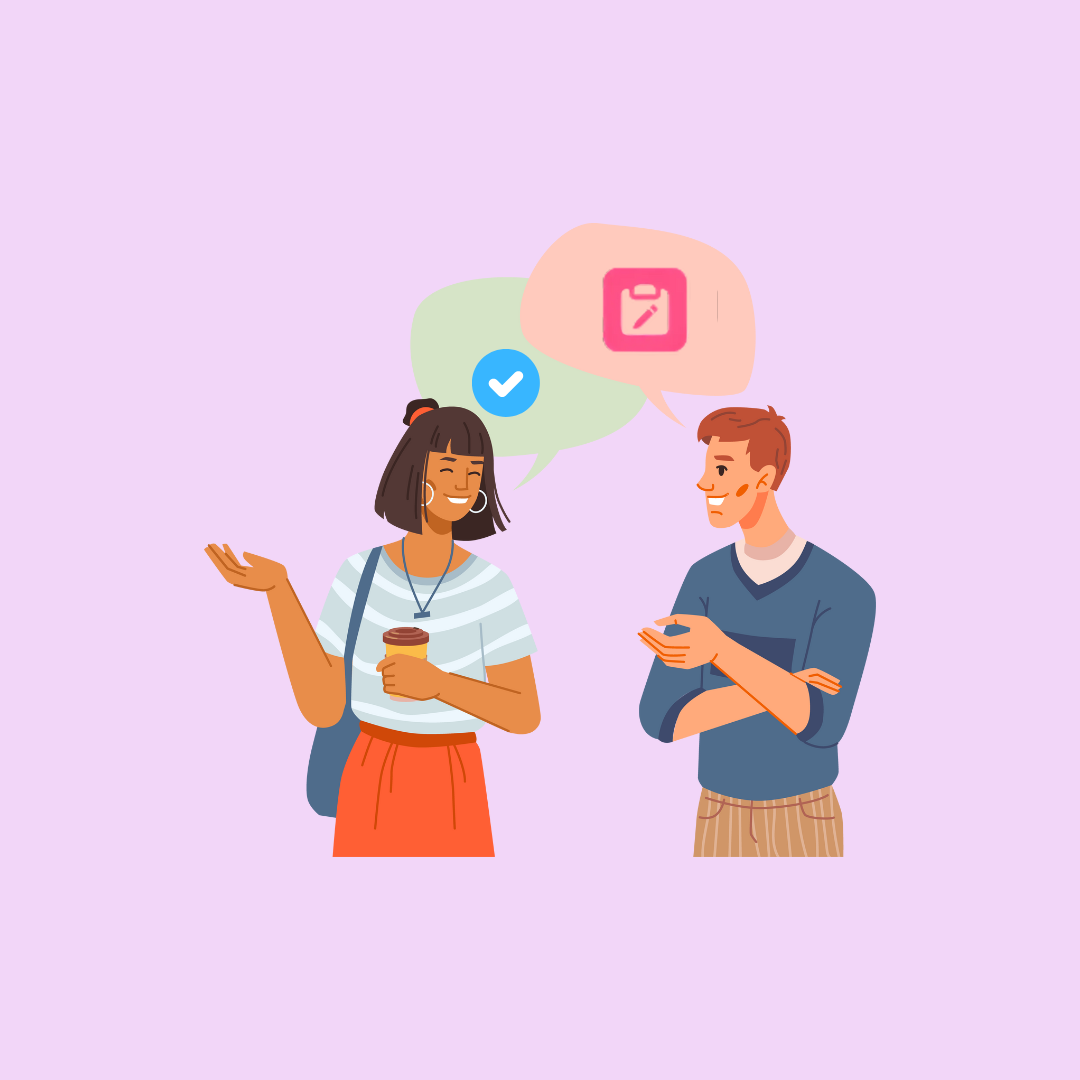 Two people talking about Salesforce and the Update Element for Flow