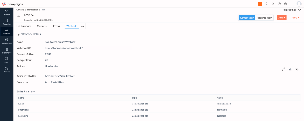 Zoho Campaigns Webhook Setup