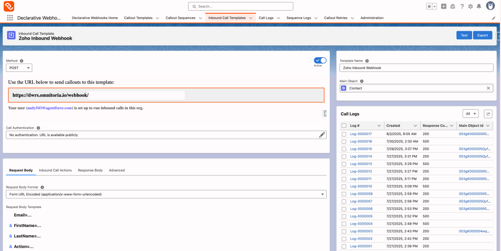 Declarative Webhooks Inbound Call Template