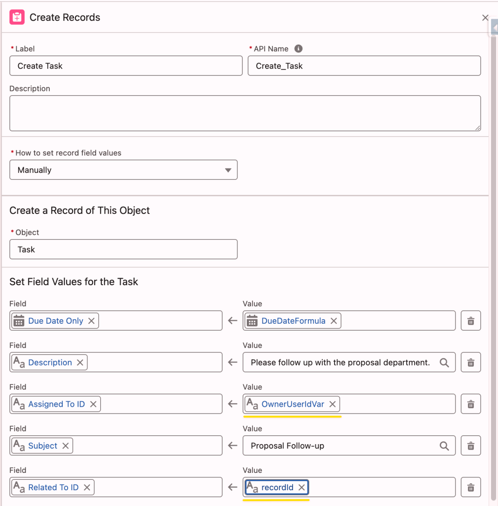 Create Task Values