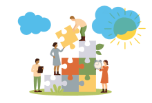Team working together to build a cohesive system. This is the feature image for the blog post about profiles, permissions and roles in Salesforce.