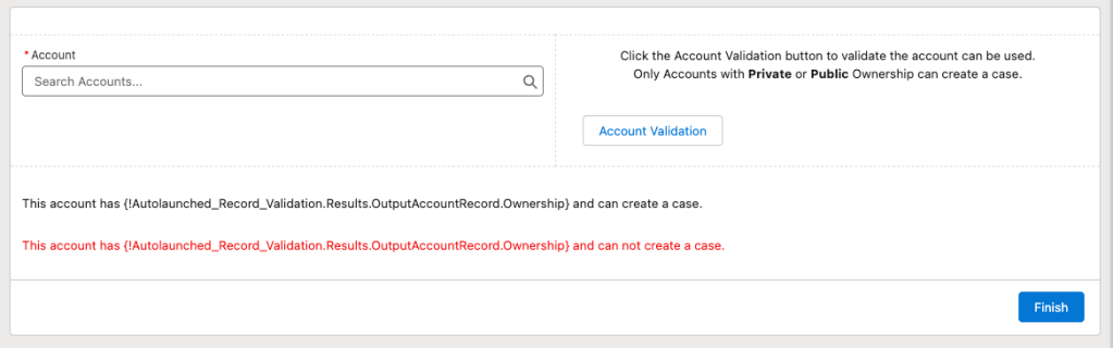 Displaying real-time validation feedback to users based on Account ownership rules.