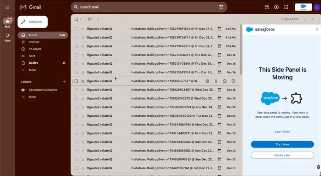 Screenshot of an example of Gmail integration within Sales Cloud.