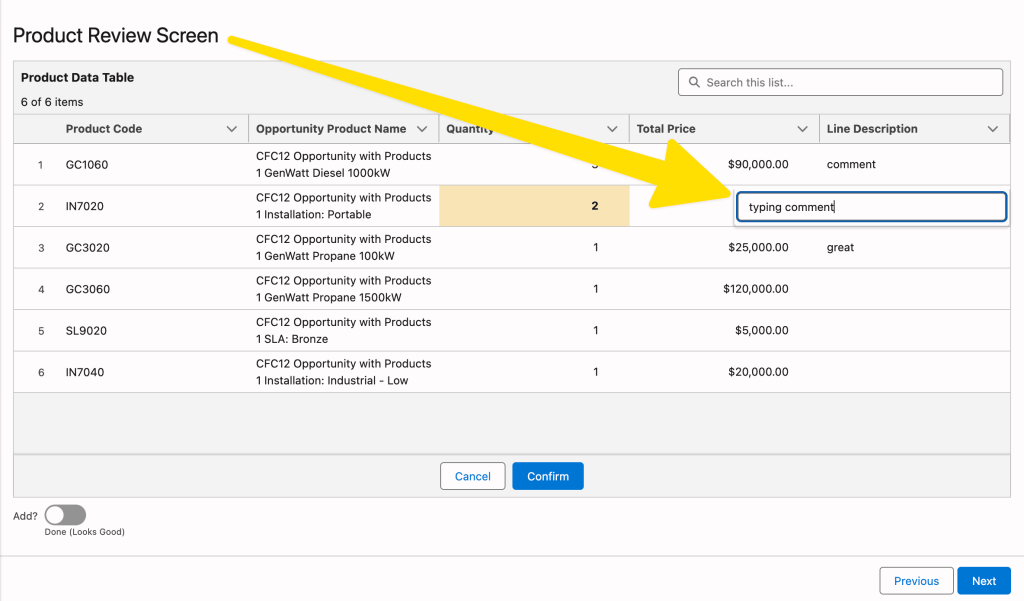 Editable Data Table Editing Line Description Text Comment