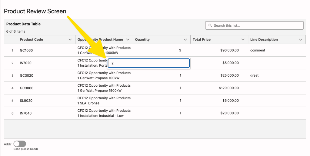 Editable Data Table Editing Quantity Number Field