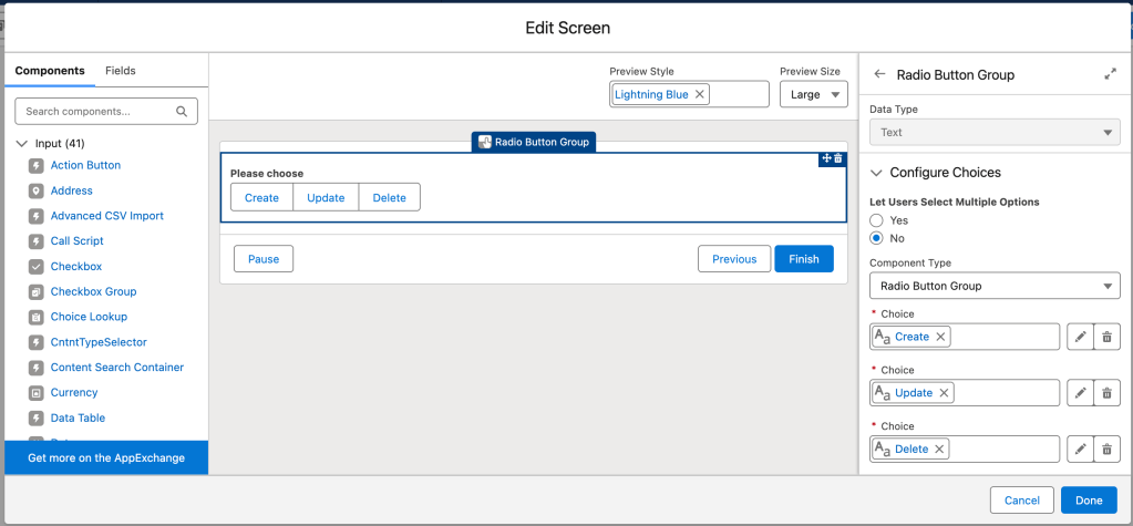 Radio Button Group Configuration