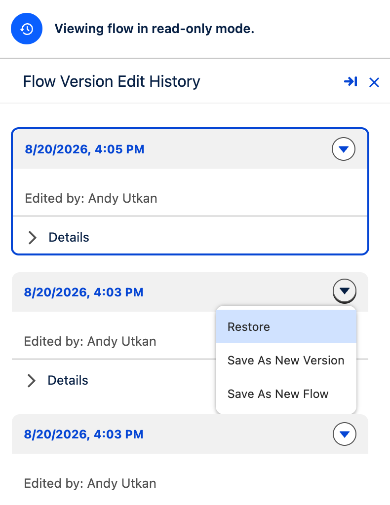 Flow Version Edit History
