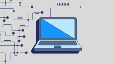Illustration of a laptop connected to a network of circuit-style lines and nodes, representing developer tooling and automation