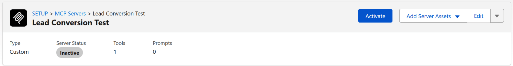 Lead Conversion Test Type: Custom Server Status: Inactive