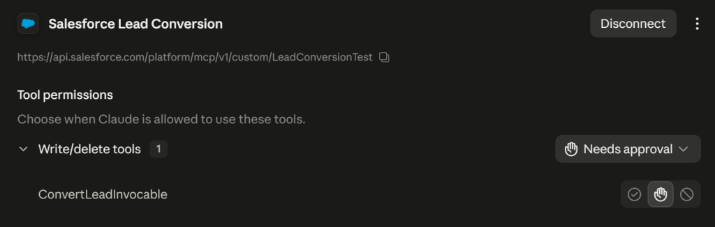Salesforce Lead Conversion Tool Permissions Choose When Claude is allowed to use these tools